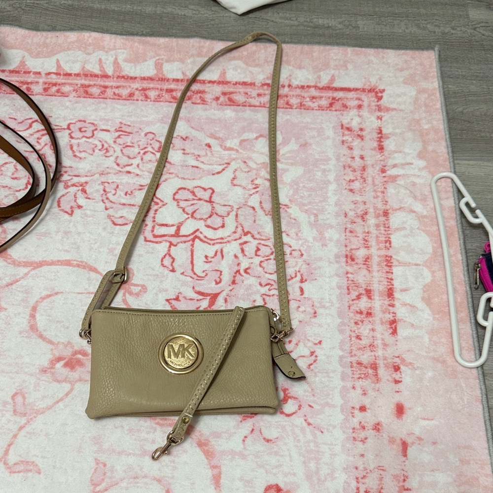 Michael Kors Beige Crossbody Bag with Gold Logo